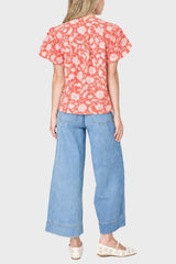 Flutter Sleeve Blouse With Open Yoke