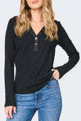 NYDJ Emery Ribbed Henley in Black