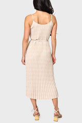 Adjustable Strap Pleated Midi Dress with Belt
