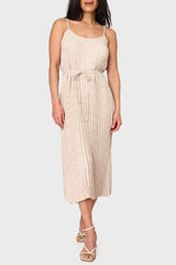 Adjustable Strap Pleated Midi Dress with Belt