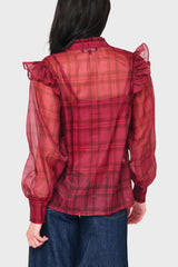 Festive Plaid Organza Blouse