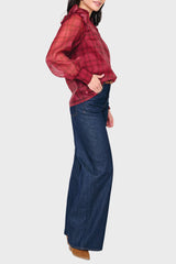 Festive Plaid Organza Blouse