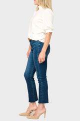 Side of Woman modeling Feminine Mock Neck Luxe Sweater Top in Ivory styled for work and everyday