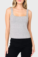 Woman modeling Feminine Luxe Sweater Tank in Heather Grey styled comfy casual