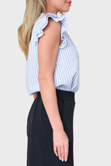 Double Flutter Sleeve Seersucker Stripe Top