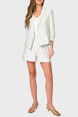 Notch Collar Pinstripe Linen Blazer