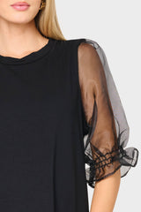 Organza Puff Sleeve Soft Ponte Top
