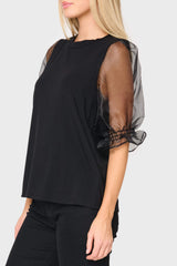 Organza Puff Sleeve Soft Ponte Top