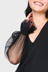 Pleated Organza Sleeve Blouse