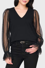 Pleated Organza Sleeve Blouse