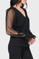 Pleated Organza Sleeve Blouse