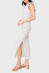 Ruffle Sleeveless Striped Knit Maxi Dress