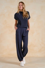 Woman modeling Elan West Jogger Navy styled for casual everyday