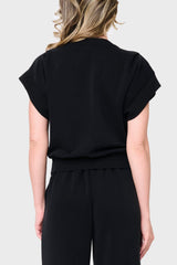 Back view Woman modeling Soft Cloud Scuba Luxe Everywhere Top in black, styled with the matching pants