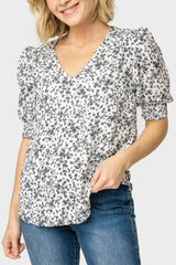 Puff Sleeve V-Neck Blouse