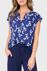 Cap Sleeve Notch Neck Blouse