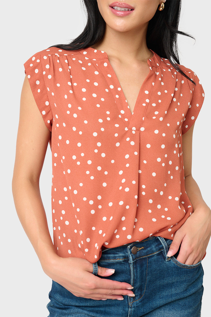 CATHERINES SPLIT NECK SHORT SLEEVE WOMEN BLOUSE 100% Polyester