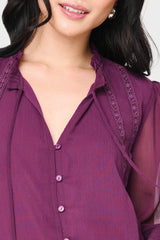 Long Sleeve Crochet Trim Blouse