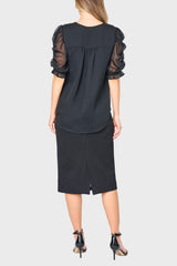 Rouched Sleeve Chiffon V-neck Blouse