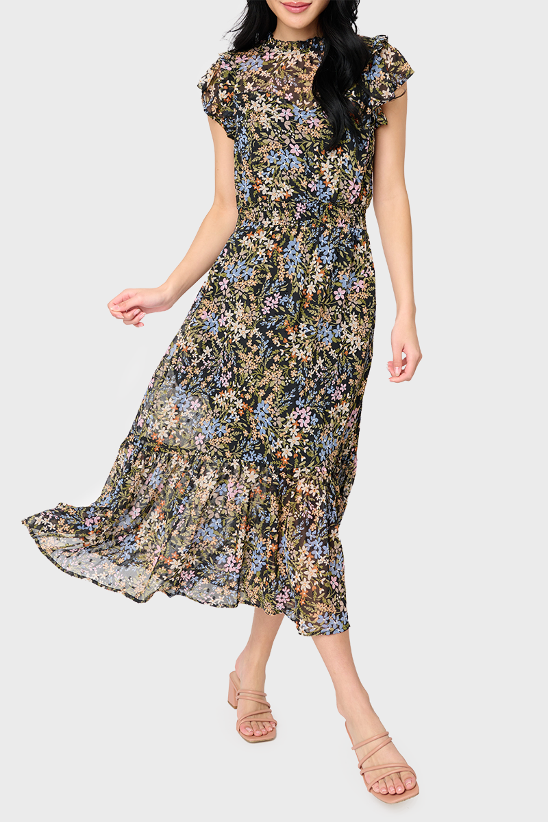 Jackson Cabernet Flutter Sleeve Chiffon Dress