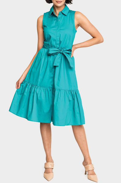 Sleeveless Midi Poplin Shirt Dress