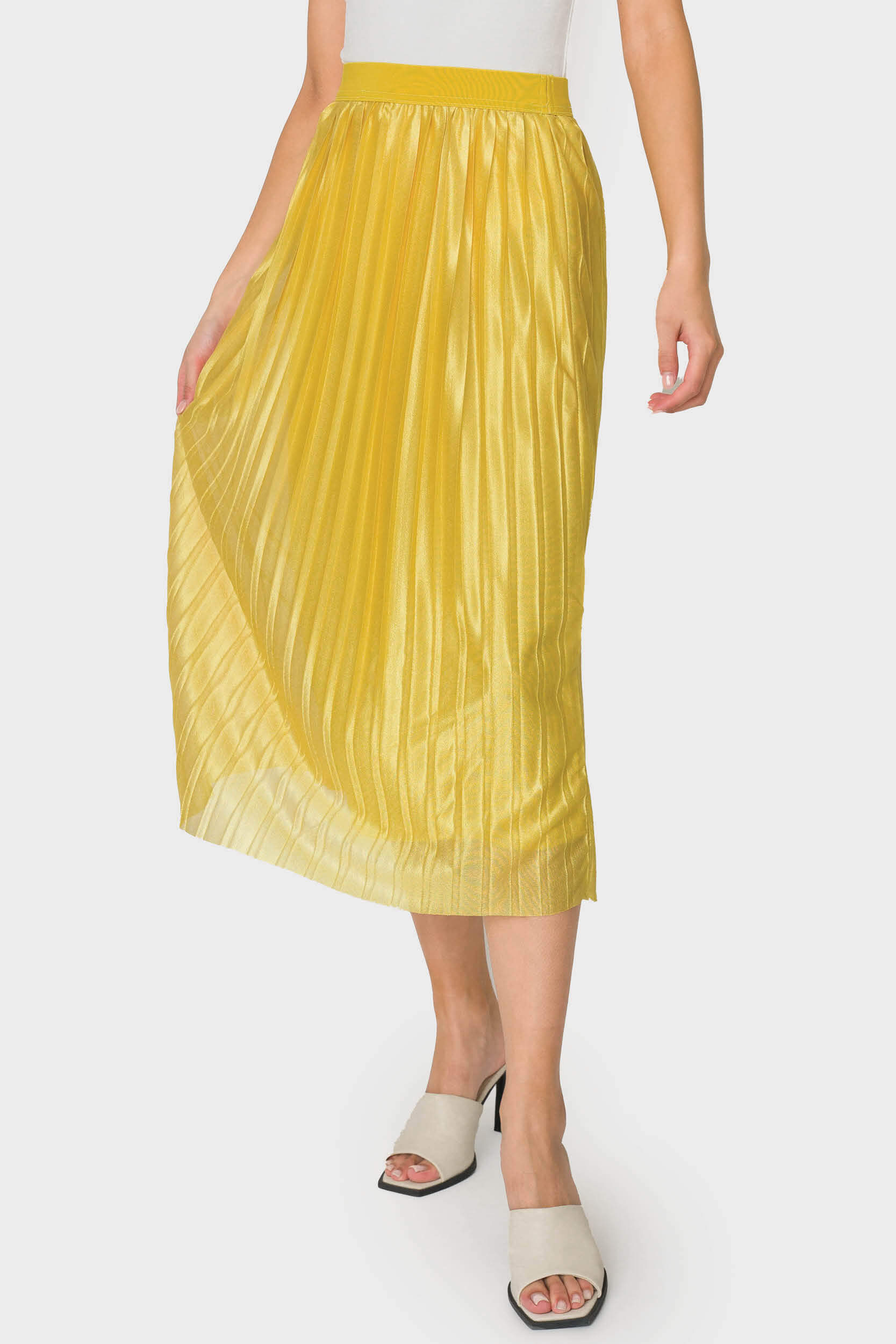 Star Shine Gold Pleated Midi Skirt
