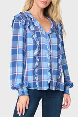 Plaid Ruffle Detail Long Sleeve Shirt