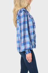 Plaid Ruffle Detail Long Sleeve Shirt