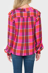 Plaid Ruffle Detail Long Sleeve Shirt