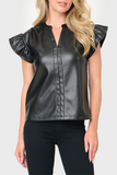 Dolce Cabo Vegan Leather Ruffle Sleeve Top