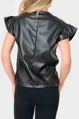 Dolce Cabo Vegan Leather Ruffle Sleeve Top