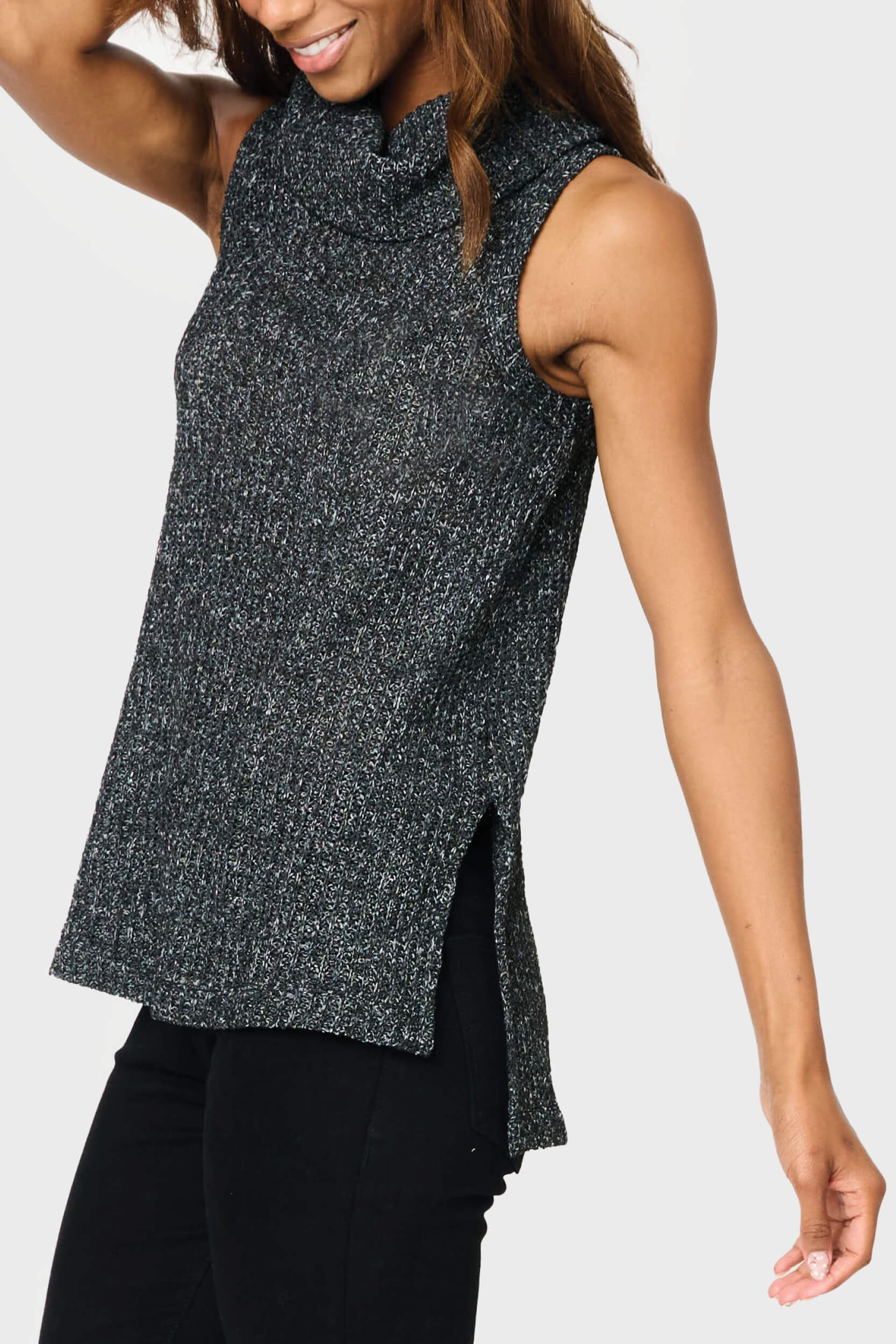 Roll Neck Sleeveless Crochet Vest