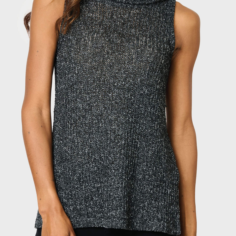 Roll Neck Sleeveless Crochet Vest