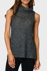 Roll Neck Sleeveless Crochet Vest