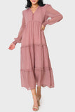 Long Sleeve Printed Chiffon Tiered Maxi Dress