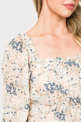 Close-up of women wearing the Square Neck Smocked Waist Long Sleeve Blouse