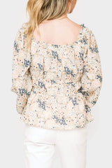 Back of women wearing the Square Neck Smocked Waist Long Sleeve Blouse
