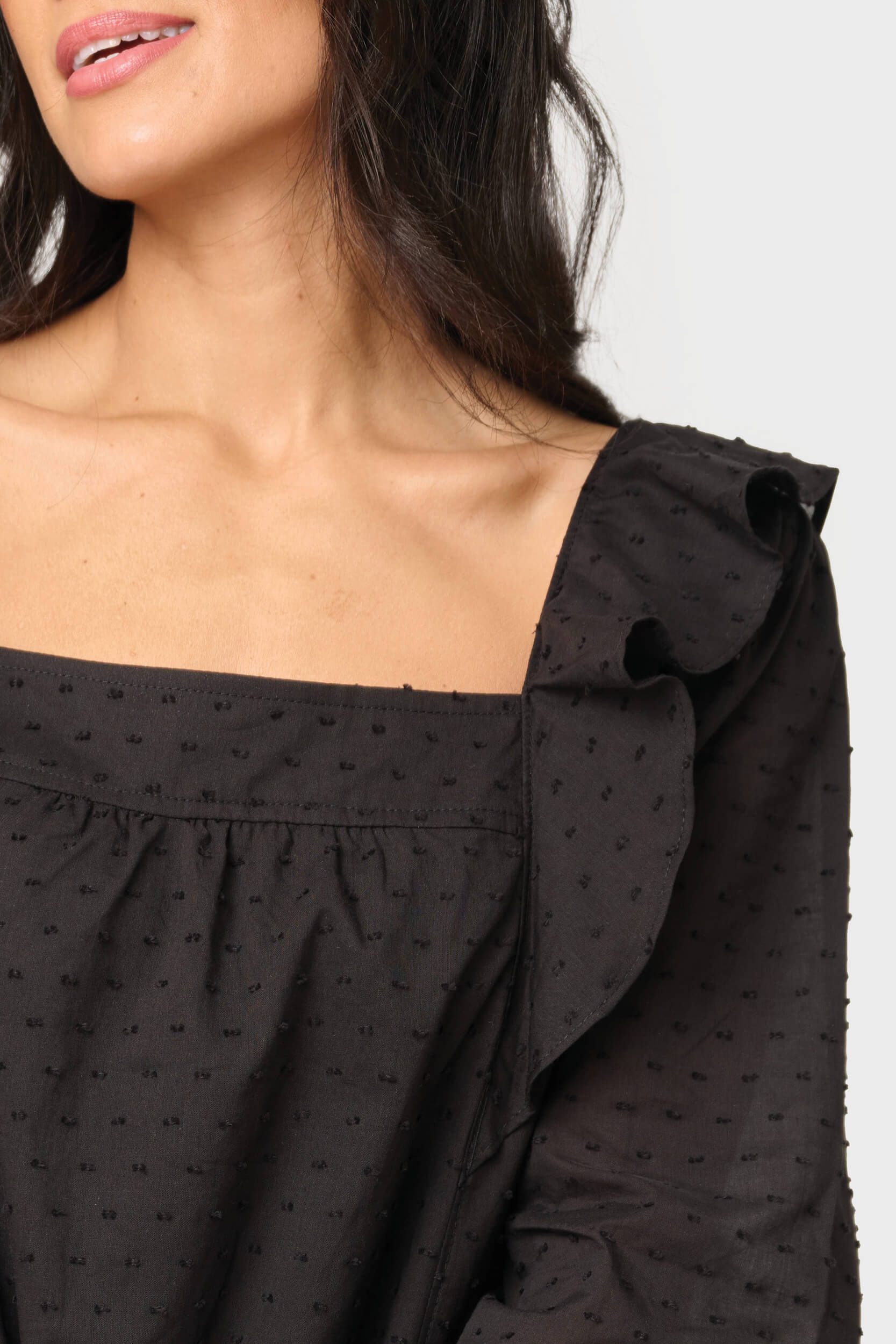 Long Sleeve Square Neck Ruffle Blouse