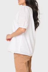 Button Front Puffed Sleeve Blouse