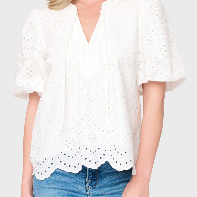 Bubble Sleeve Split Neck Top