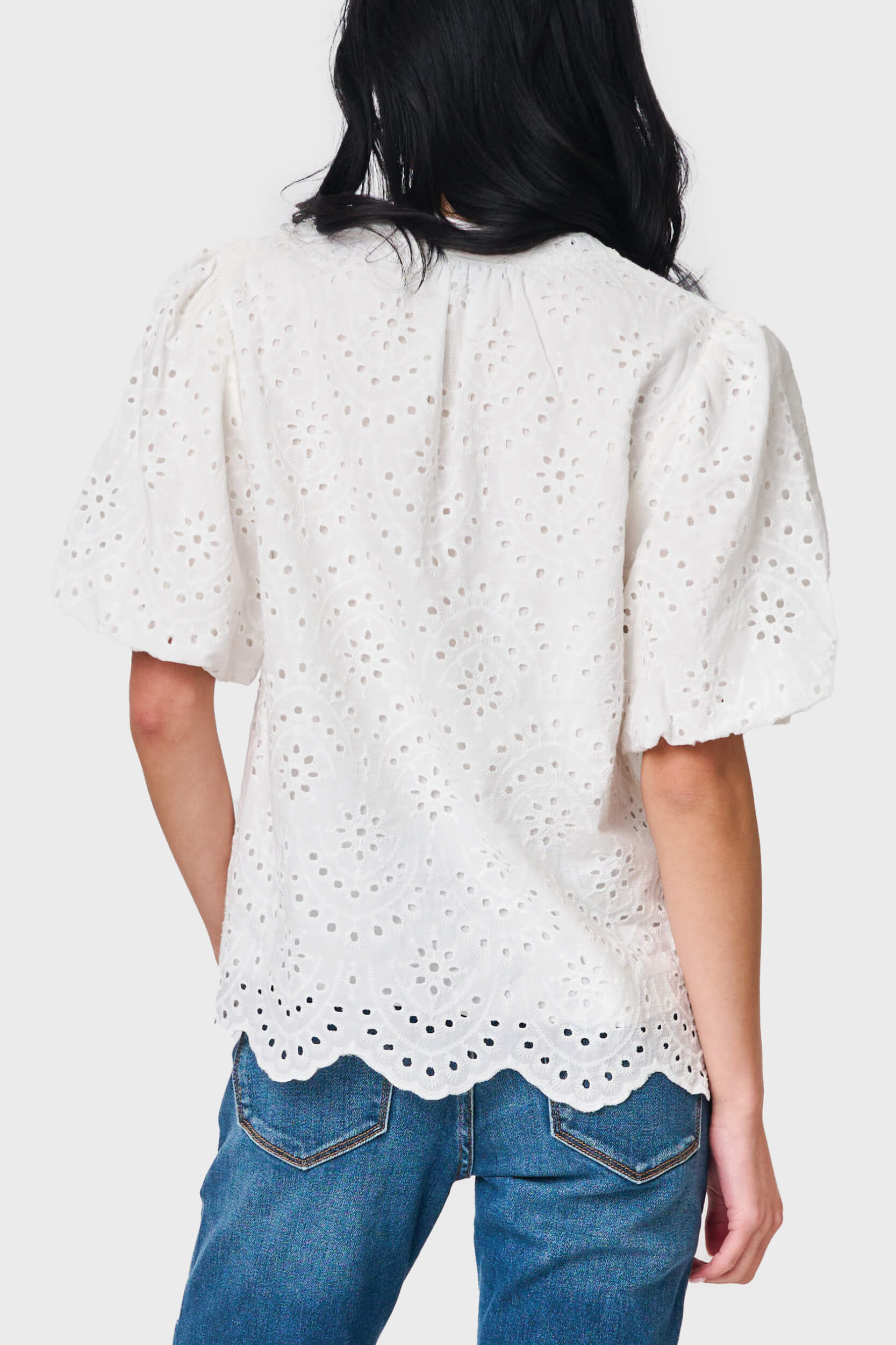 Bubble Sleeve Split Neck Top