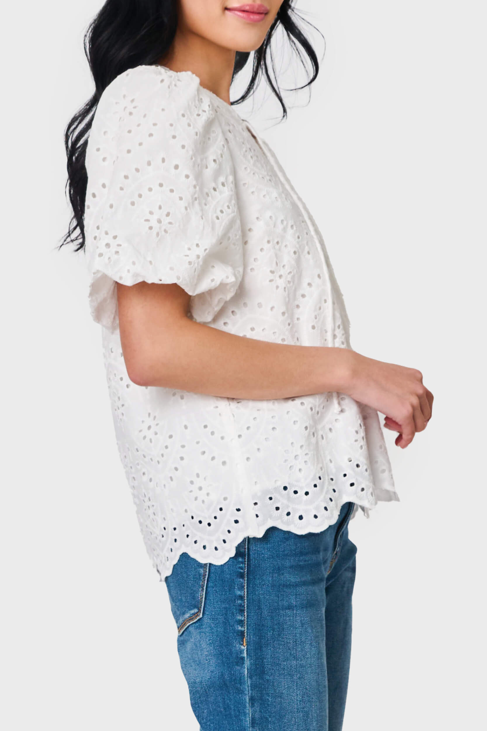 Bubble Sleeve Split Neck Top