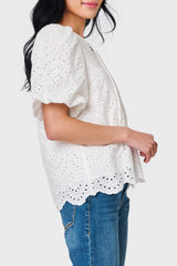 Bubble Sleeve Split Neck Top