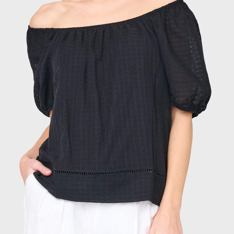 Gauze Off Shoulder Blouson Top