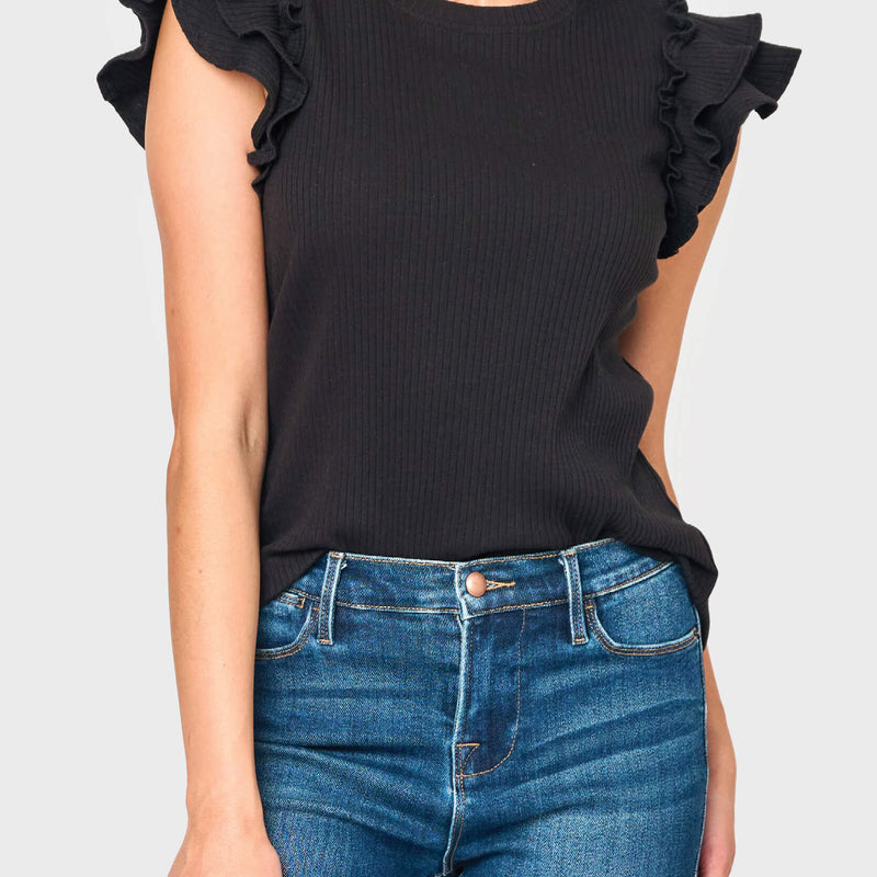 Flutter Sleeve Rib Knit Top