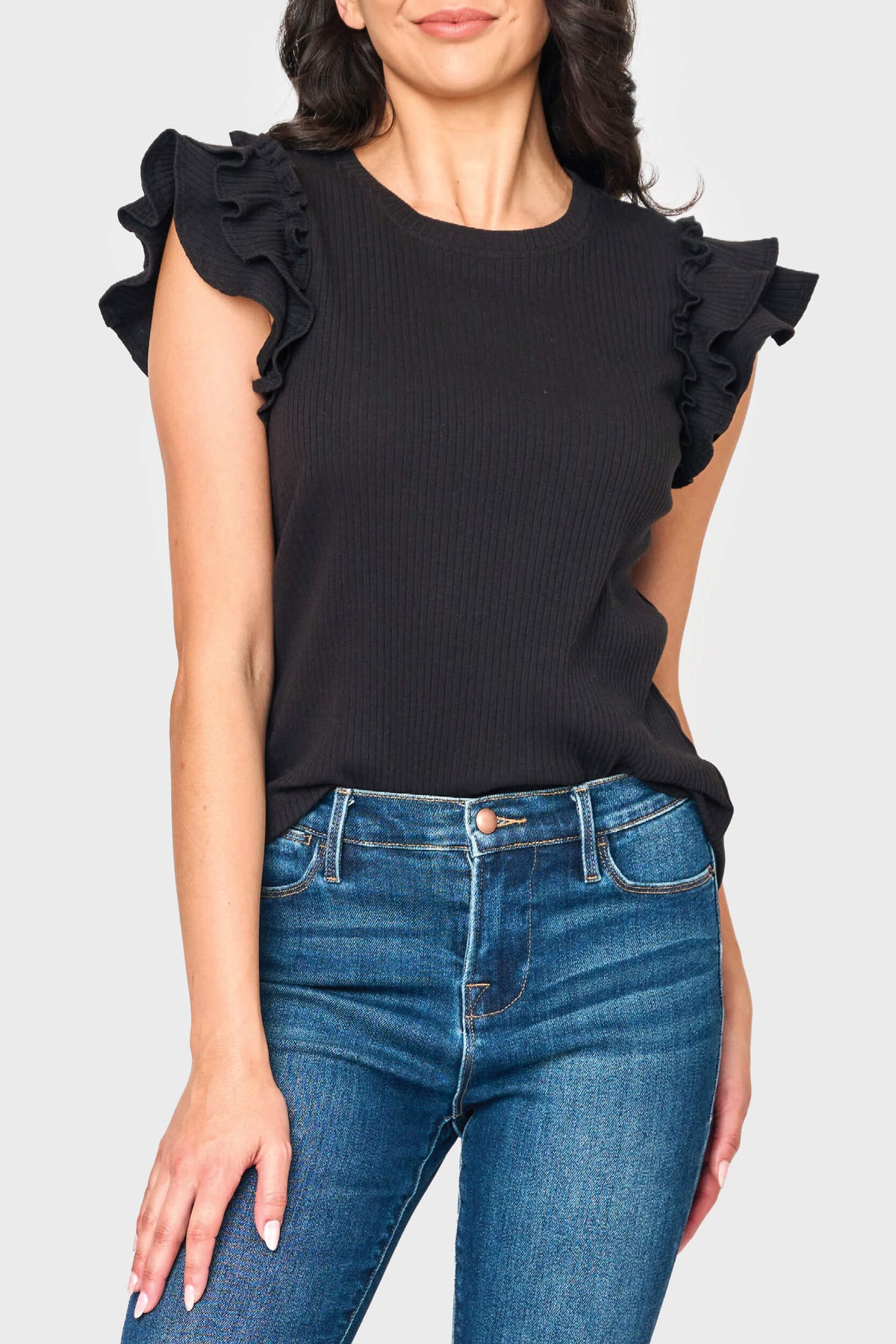 Flutter Sleeve Rib Knit Top