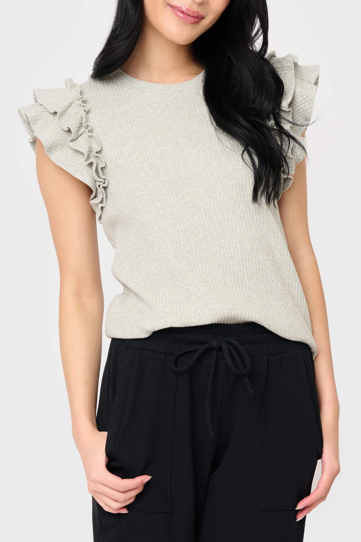 Flutter Sleeve Rib Knit Top