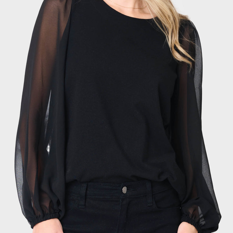 Round Neck Chiffon Sleeve Top