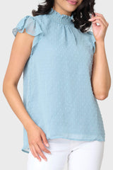 Adored High Neck Flutter Sleeve Top