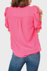 Rouched Sleeve Swiss Dot V-neck Blouse